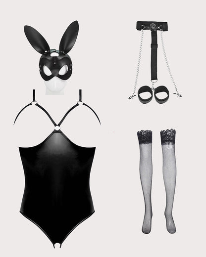 Leather PU Crotchless and Cupless Teddy
