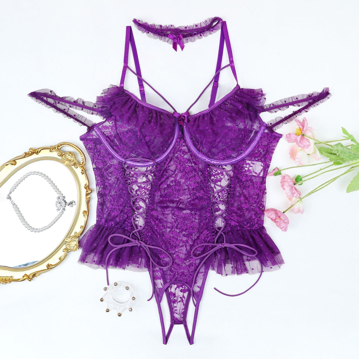 Plus Size Sheer Lace Bodysuits