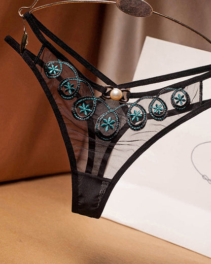 Embroidered Sexy Sheer Mesh Thong