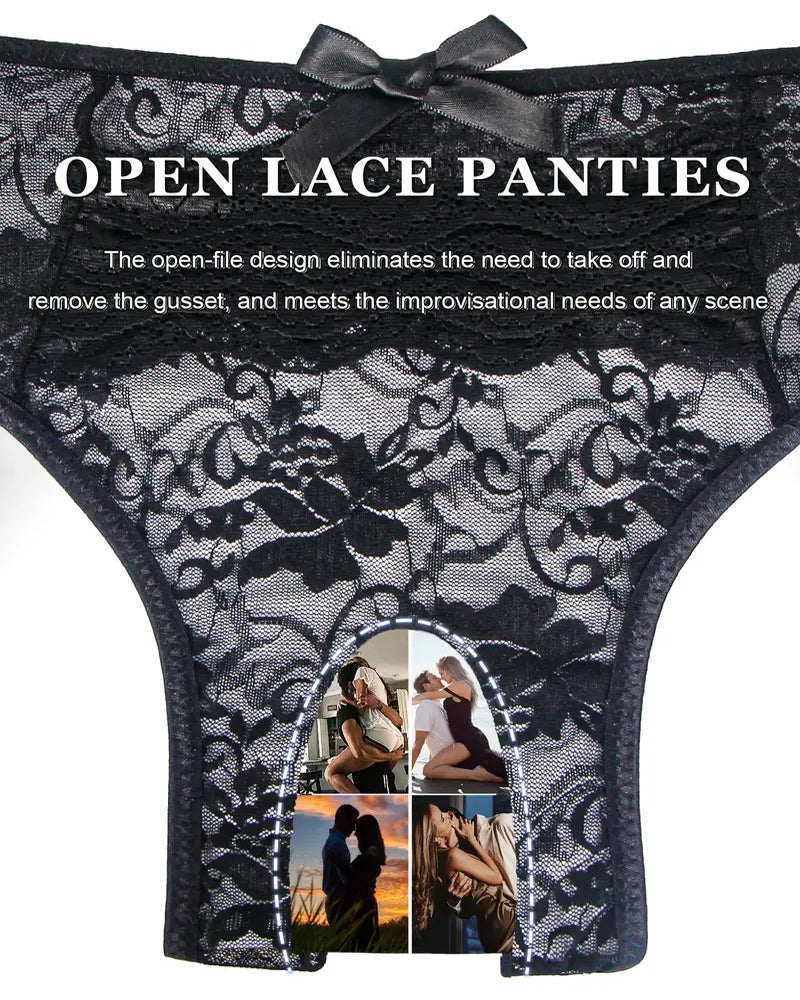 Women's Sexy See-Through Lace Elastic Breathable Open Crotch Thong