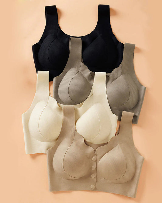 Women's V Neck Front Closure Seamless Wire-free Comfortable Breathable Vest Bra