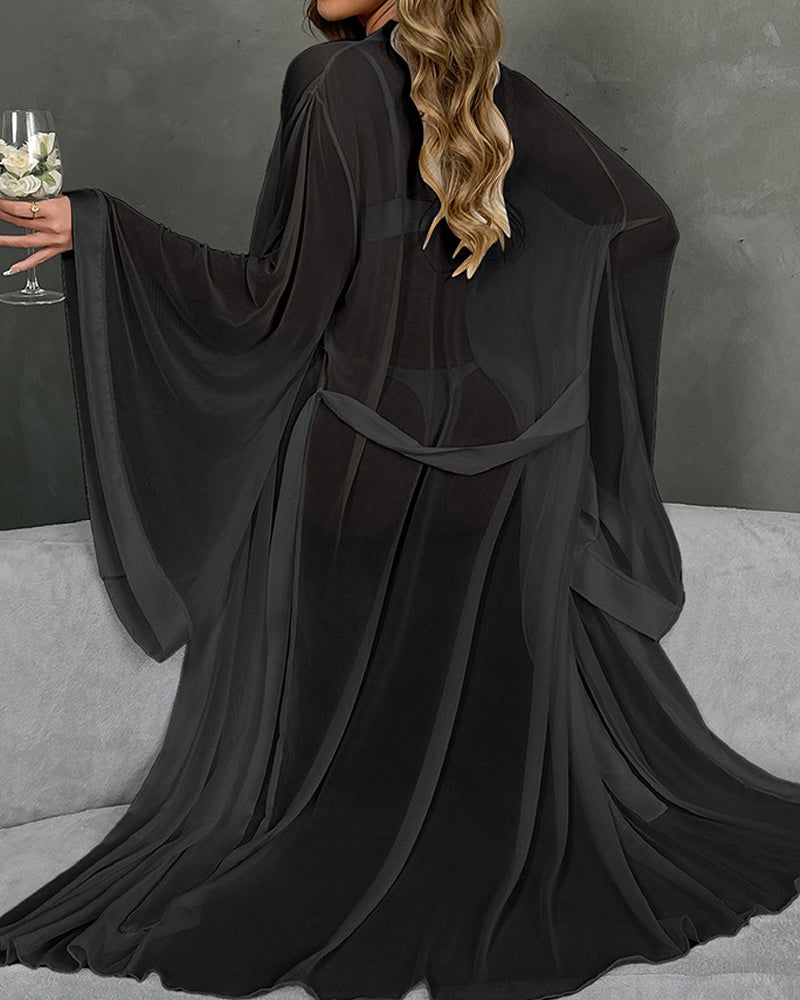Sexy Mesh Tie-front Cardigan Home Robe