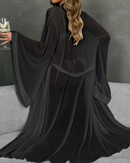 Sexy Mesh Tie-front Cardigan Home Robe