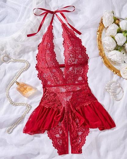 Women's Solid Color Lace Sexy Breathable Lingerie Teddy Bodysuit