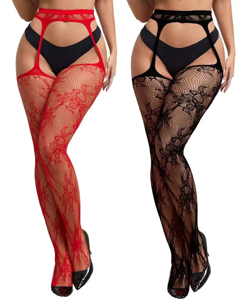 Women's Floral Lace Sheer Suspender Fishnet Tights