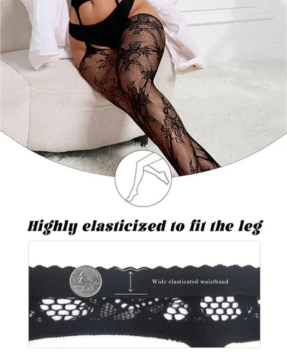 Women's Floral Lace Sheer Suspender Fishnet Tights