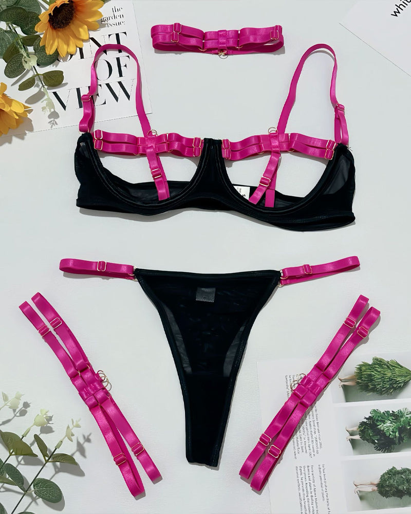Sexy Two-Color Shoulder Strap Splicing Hollow Strap Fun Suit