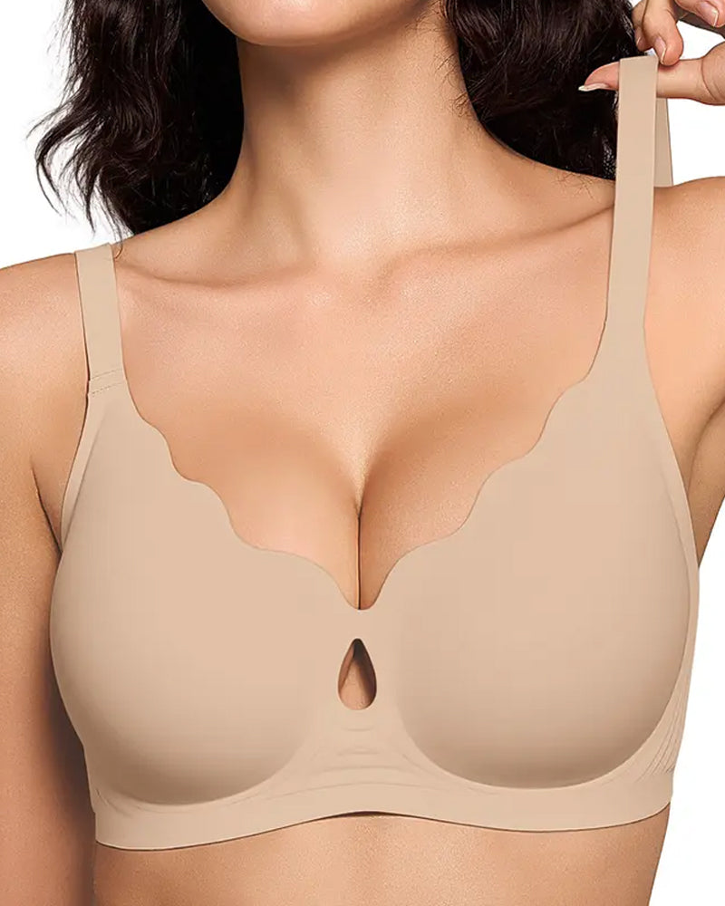 Women's Wire-Free Teardrop Hollow-Out Wave Seamless Push-Up Bra