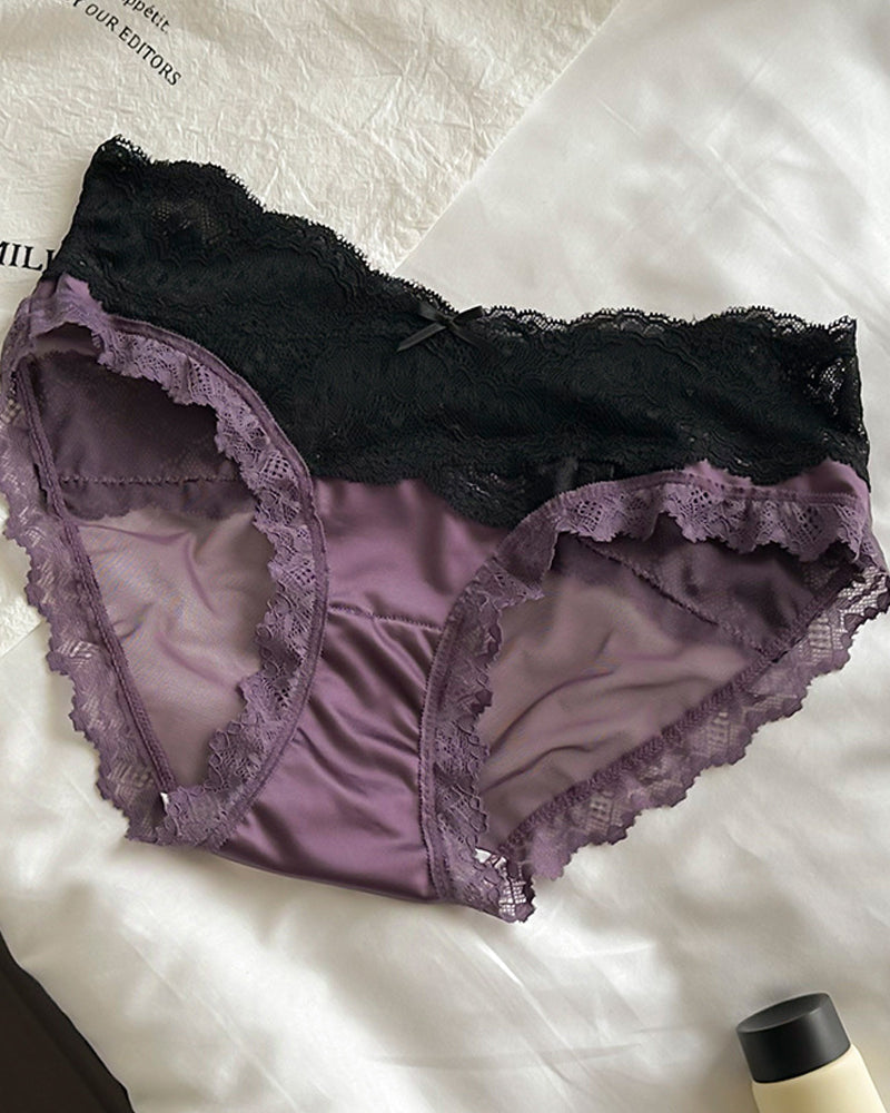 Sexy Colorblock Lace Mesh Sheer Panties