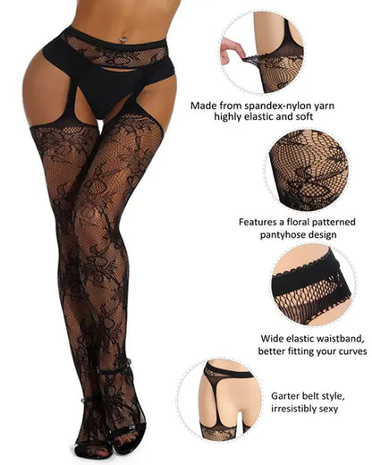 Women's Floral Lace Sheer Suspender Fishnet Tights