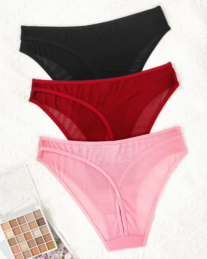 Solid Color See-through Mesh Hollow-out Sexy Comfortable Panties