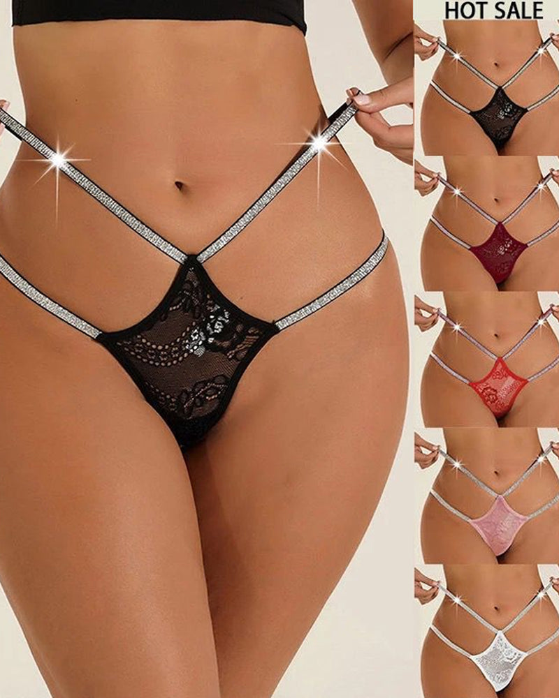Sexy Lace Openwork Shiny Belt Low-rise Thong