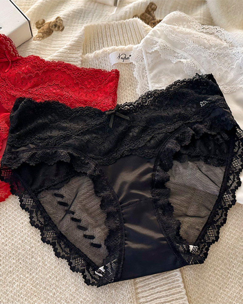 Sexy Colorblock Lace Mesh Sheer Panties