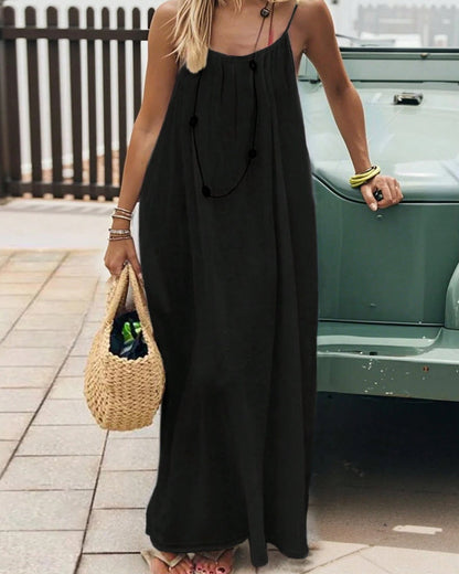 Women's Casual Sleeveless Solid Color Backless Spaghetti Strap Dress