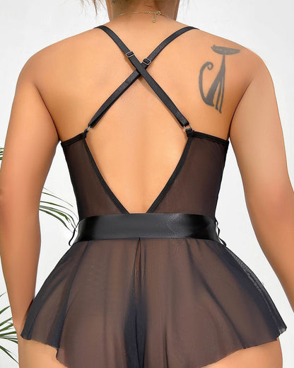 Bow-Tie Lace Backless See-Through Sexy Lingerie