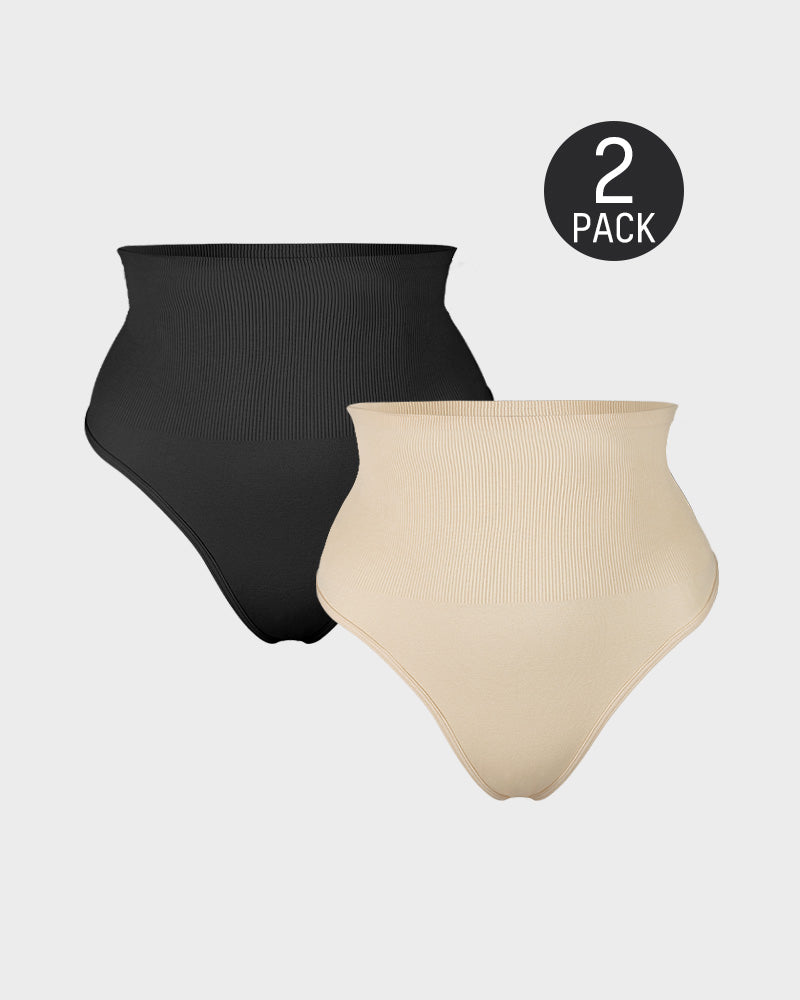 Mid-Waist Tummy Control Thong Panty (2 Pack)