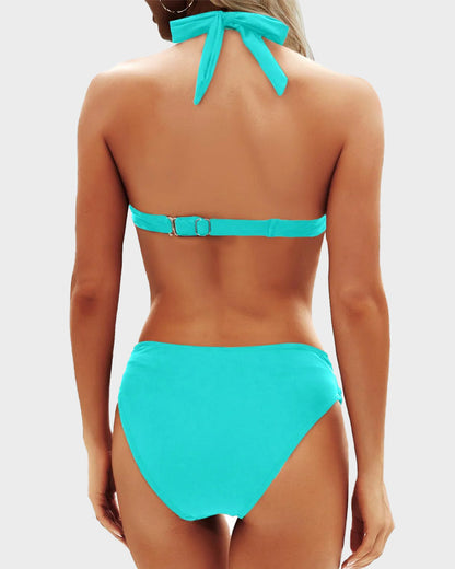 Vintage Halter Neck Bikini Swimsuit Set