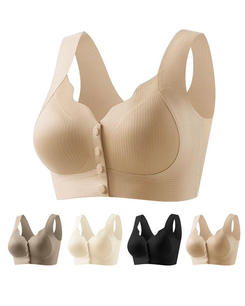 Women's V Neck Front Closure Seamless Wire-free Comfortable Breathable Vest Bra
