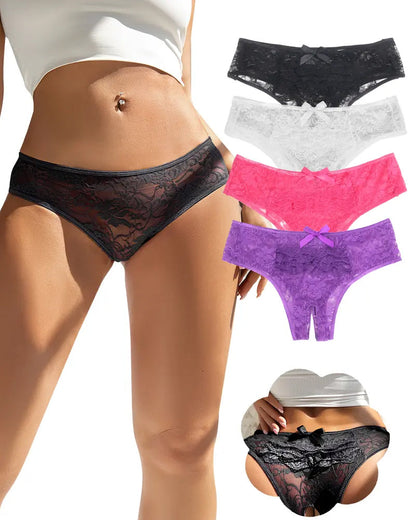 Women's Sexy See-Through Lace Elastic Breathable Open Crotch Thong