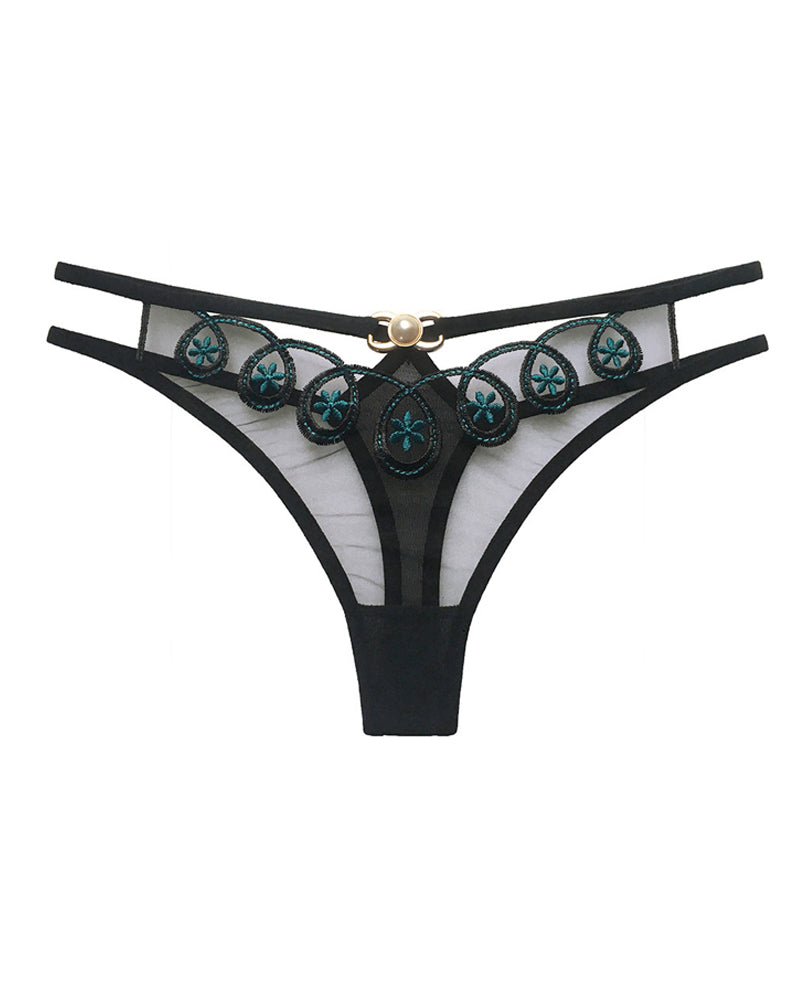 Embroidered Sexy Sheer Mesh Thong