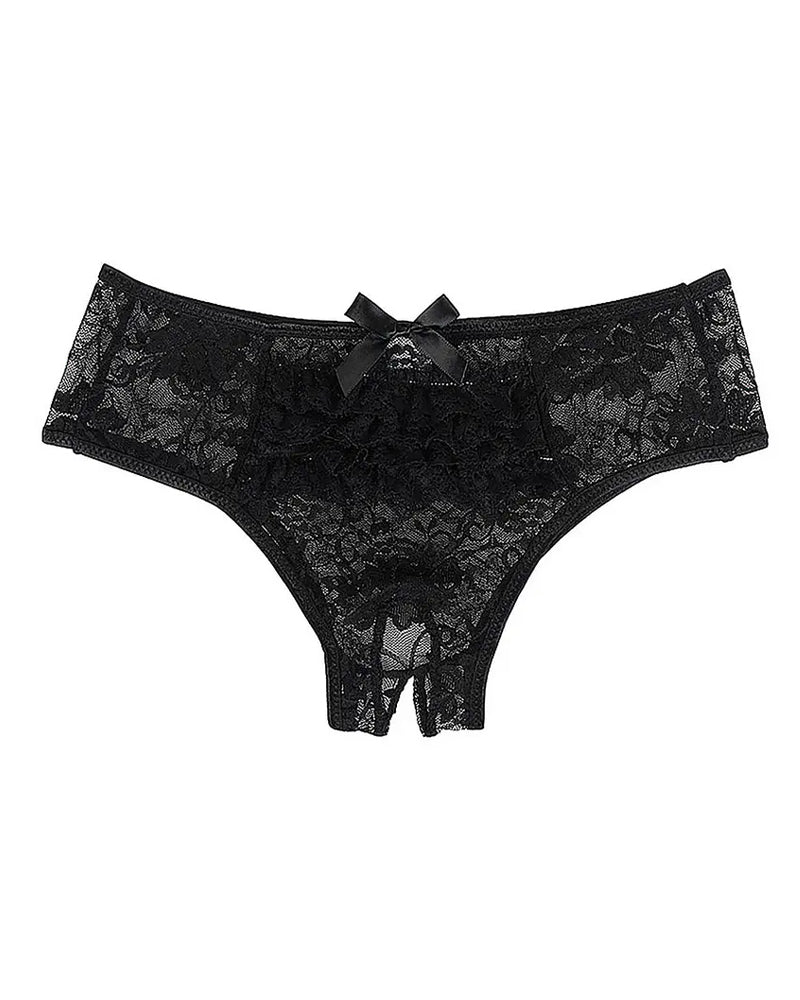 Women's Sexy See-Through Lace Elastic Breathable Open Crotch Thong